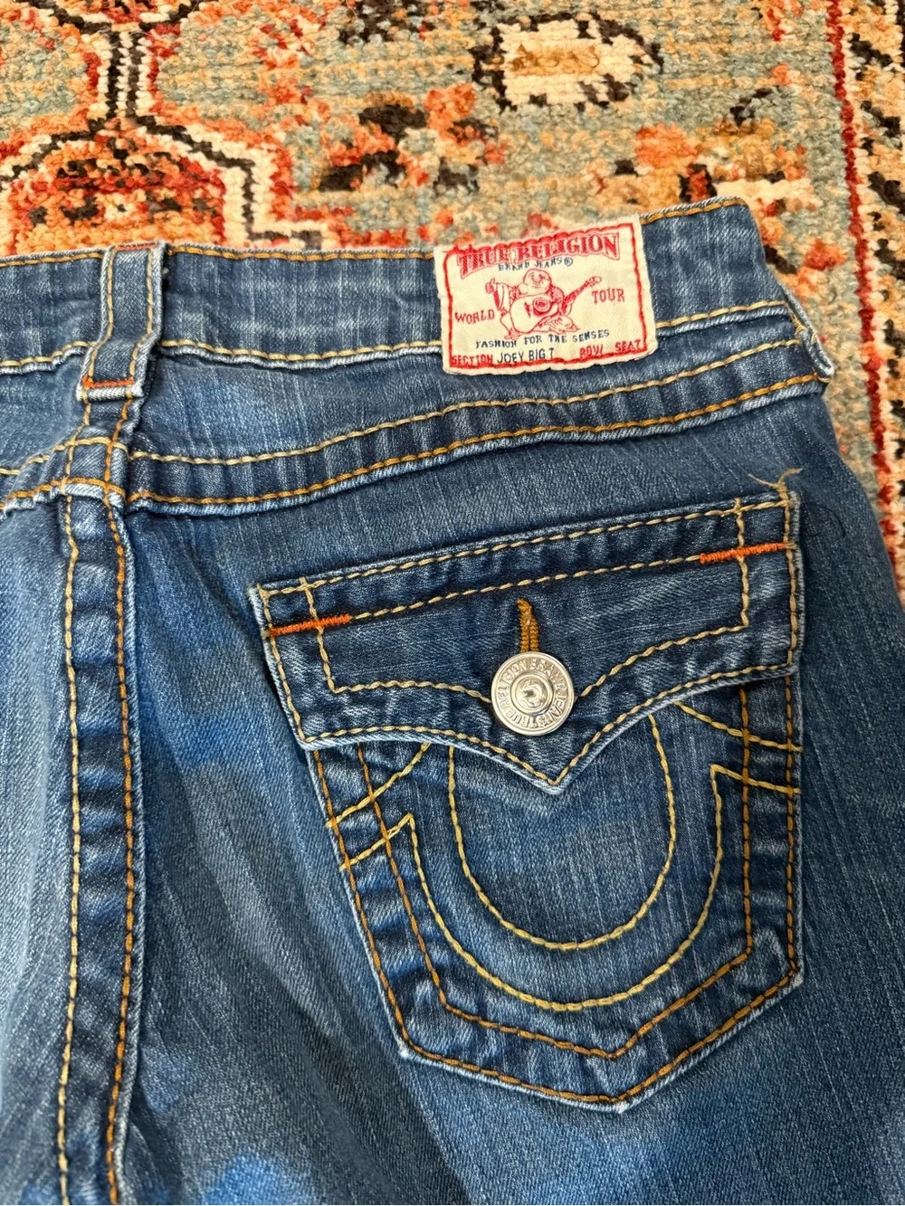 True Religion Blue Flare Jeans with Signature Back Pockets - Picture 2 of 4